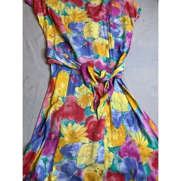 Carole Little Maxi Dress Pastel Watercolor Tie 80s 90s Vtg Fairycore Coquette - Picture 7 of 7